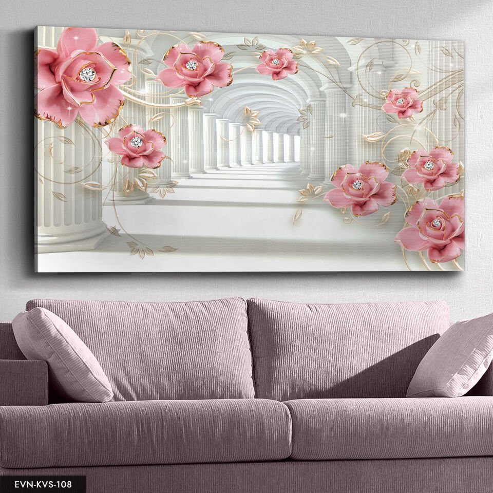 Pembe Gül Ve Incili Tek Parça Kanvas Canvas Tablo Tablo