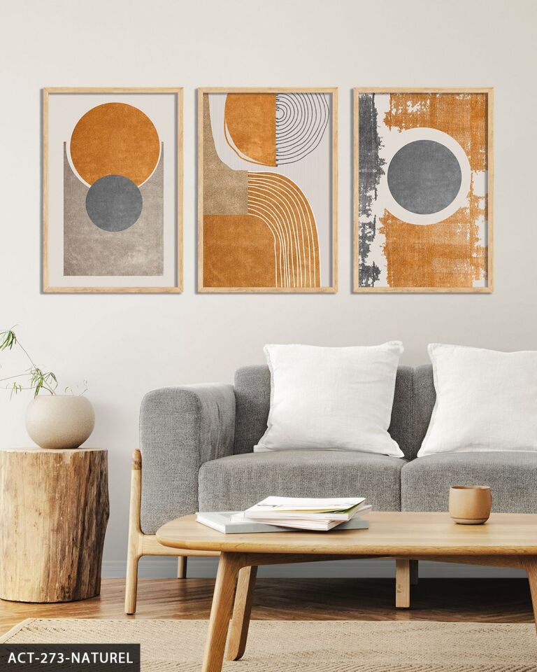 Soyut Sanat 3 Parça Ahşap Çerçeveli Tablo ACT Naturel - 20 x 30 CM