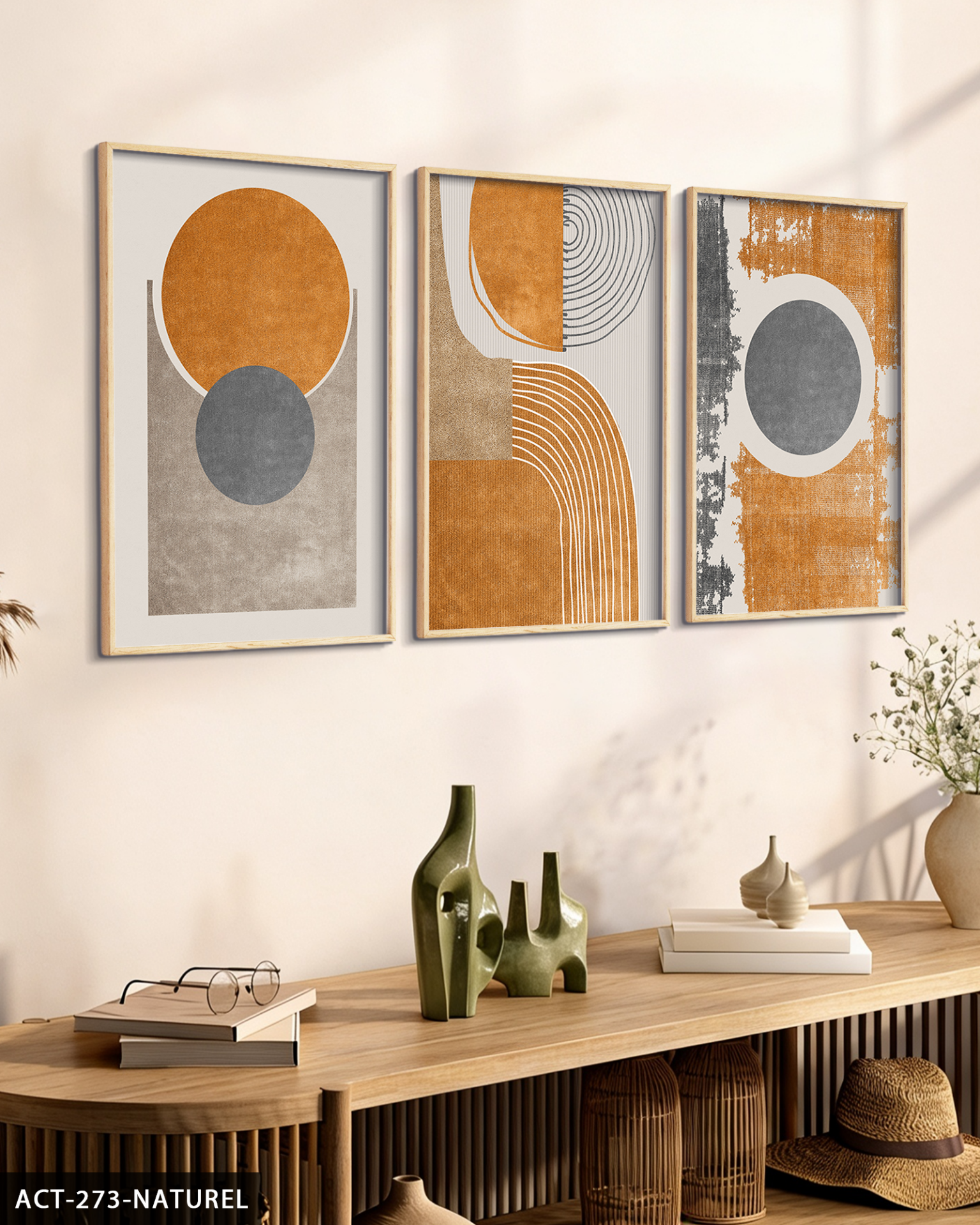 Soyut Sanat 3 Parça Ahşap Çerçeveli Tablo ACT Naturel - 20 x 30 CM