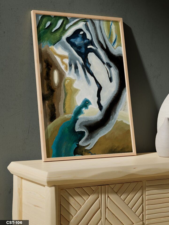 Abstract Mavi-yeşil Figür illüstrasyon Tek Parça Ahşap Çerçeveli Tablo Naturel - 20 x 30 CM