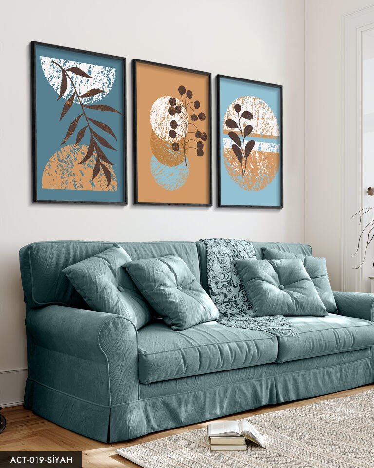 Bohem Tarzı, Soyut, Sanat, 3 Parça Ahşap Çerçeveli Tablo ACT Siyah - 20 x 30 CM