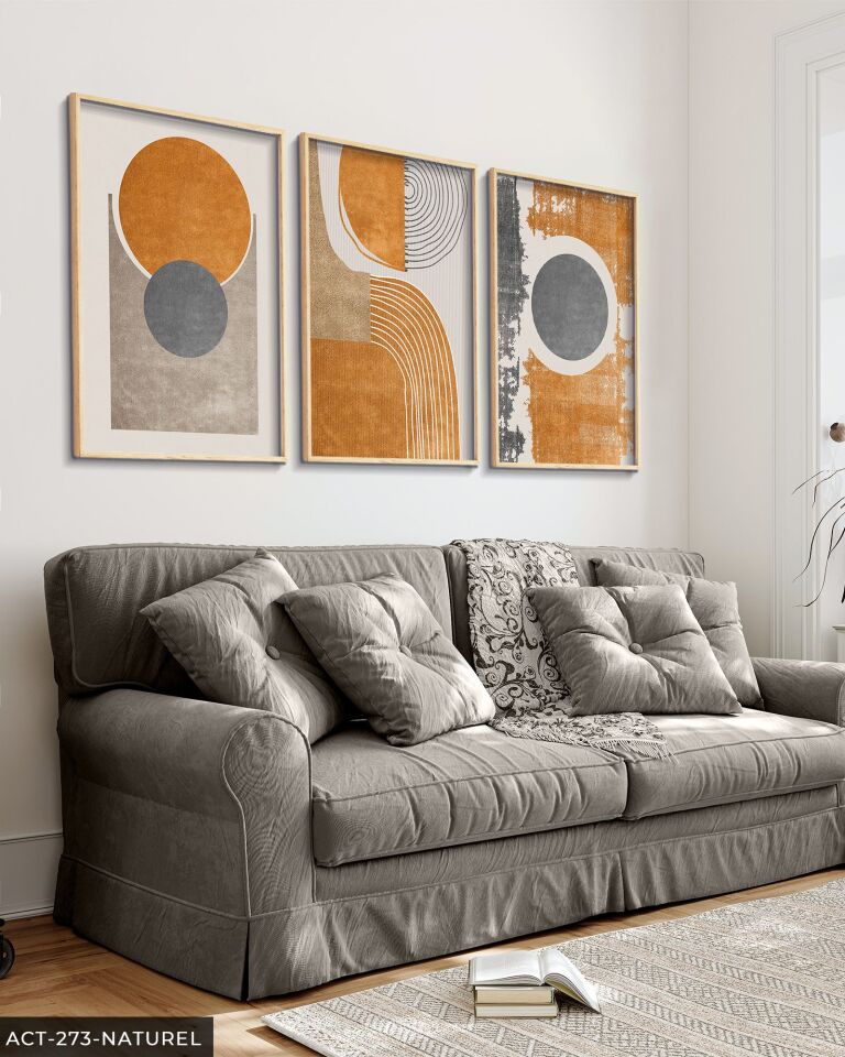 Soyut Sanat 3 Parça Ahşap Çerçeveli Tablo ACT Naturel - 40 x 60 CM