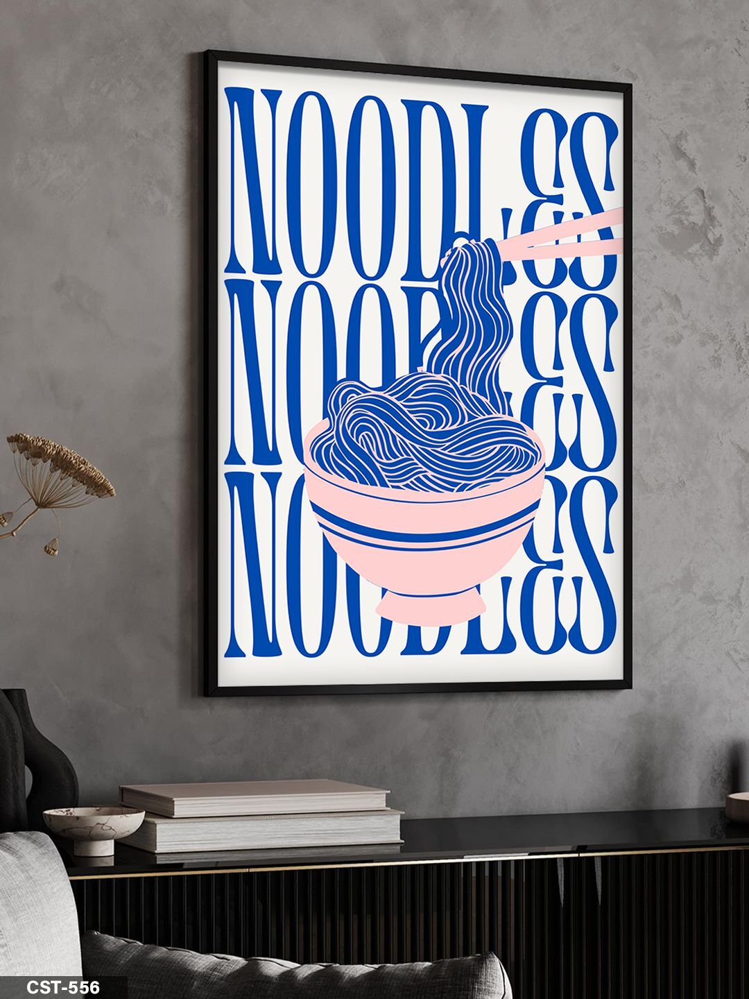 Noodles Tek Parça Ahşap Çerçeveli Tablo Siyah - 40 x 60 CM