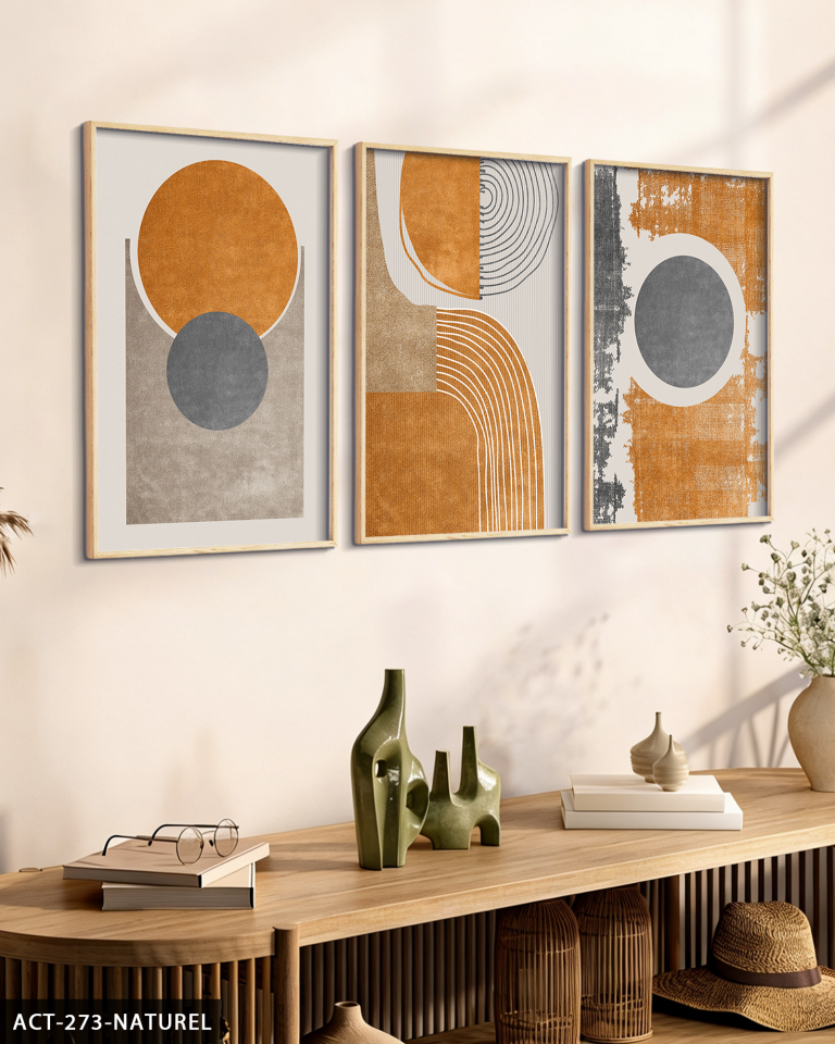 Soyut Sanat 3 Parça Ahşap Çerçeveli Tablo ACT Naturel - 50 x 70 CM