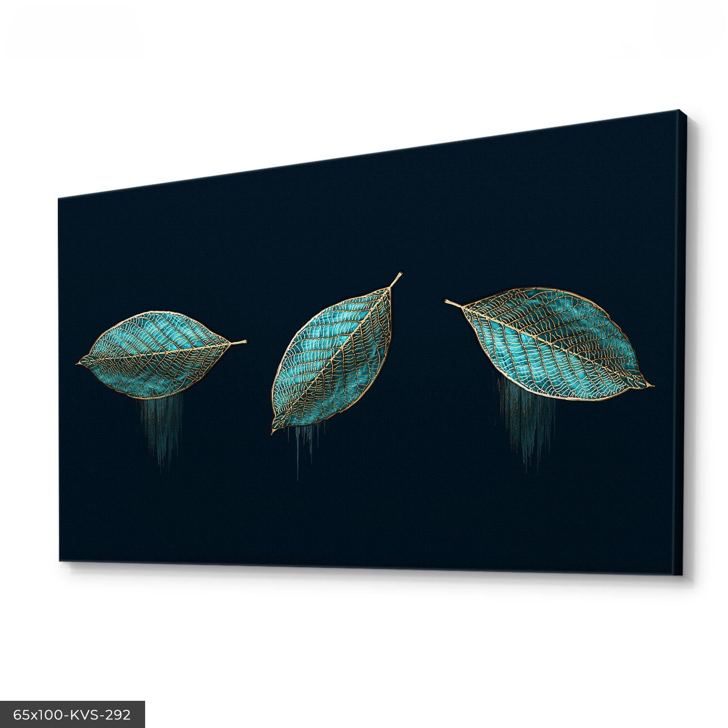 Turkuaz Yapraklar Kanvas - Canvas Tablo 40 x 30 CM - Çok Renkli