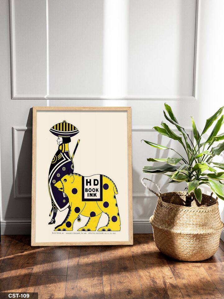 Geleneksel Giysili Figür Ve At illüstrasyon Tek Parça Ahşap Çerçeveli Tablo Naturel - 20 x 30 CM