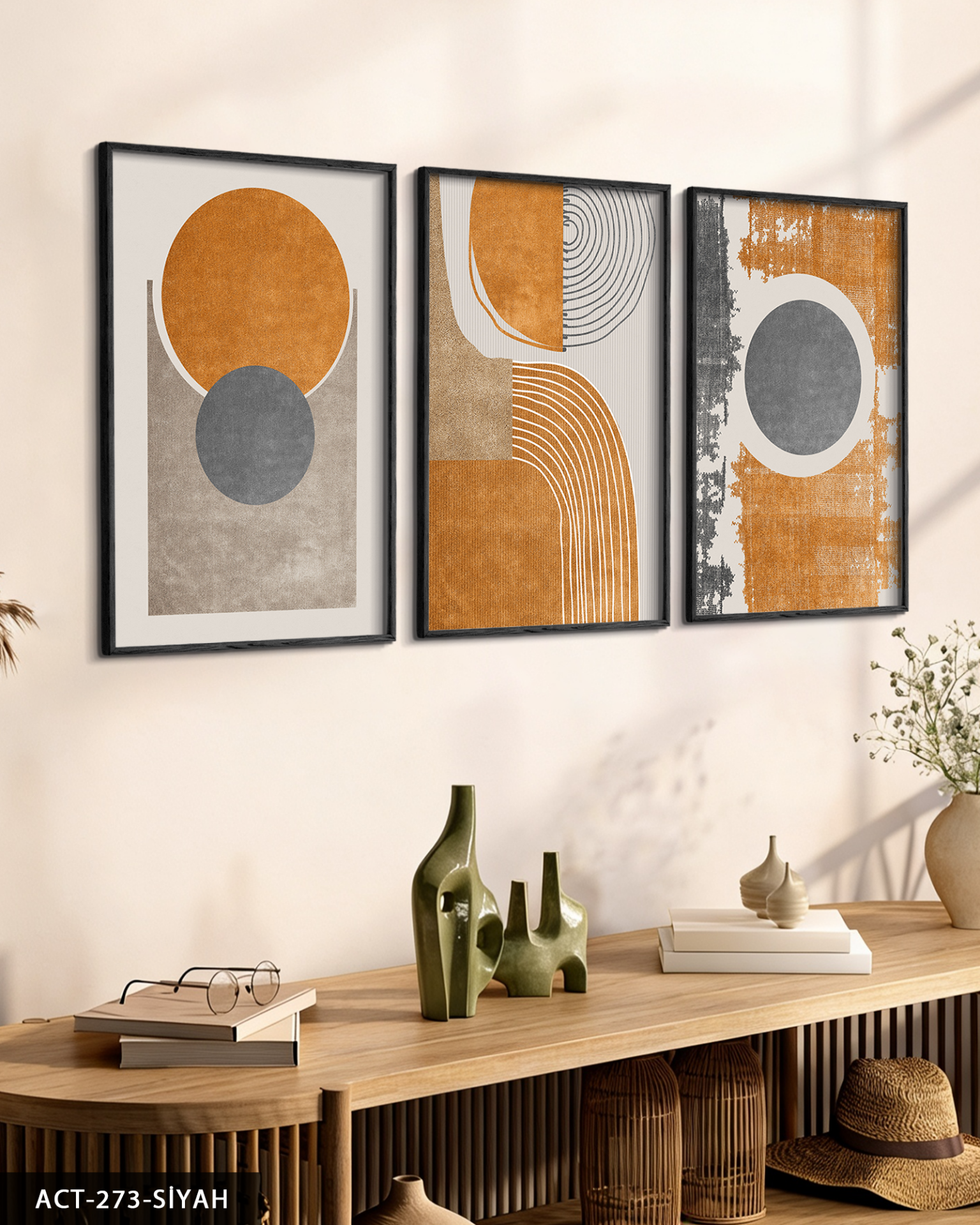 Soyut Sanat 3 Parça Ahşap Çerçeveli Tablo ACT Siyah - 20 x 30 CM