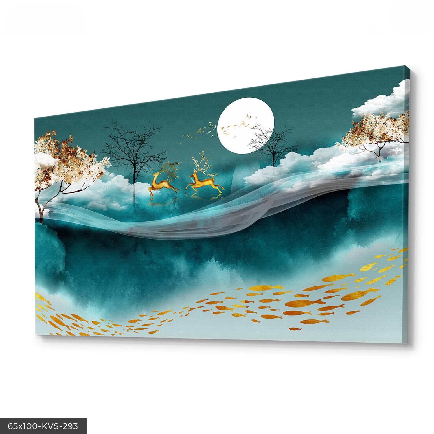 Geyikler Balıklar Kanvas - Canvas Tablo 40 x 30 CM - Çok Renkli