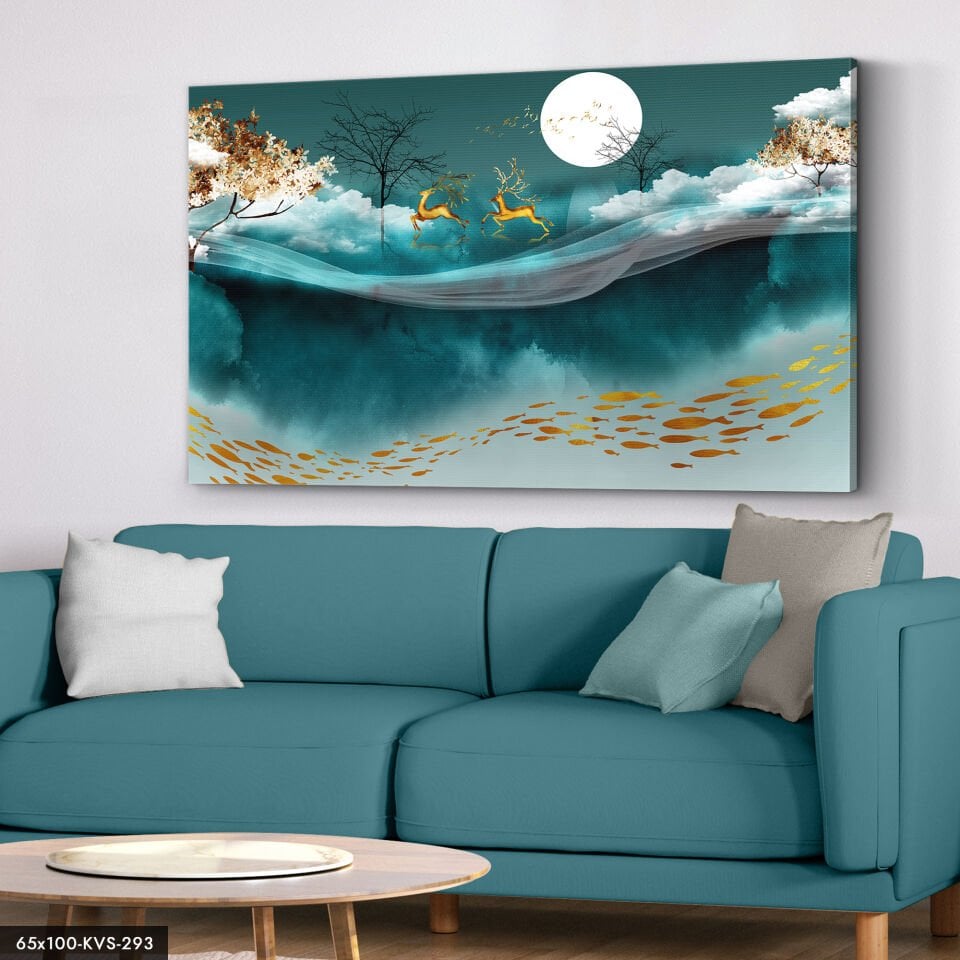 Geyikler Balıklar Kanvas - Canvas Tablo