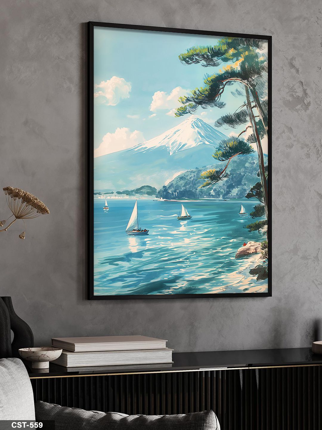 Deniz Manzarası Tek Parça Ahşap Çerçeveli Tablo Siyah - 40 x 60 CM
