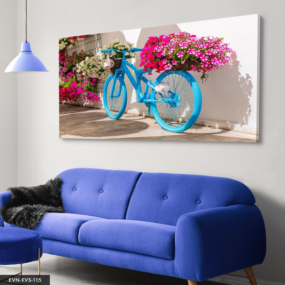 Mavi Bisiklet Tek Parça Kanvas Canvas Tablo Tablo 40 x 30 CM - Çok Renkli