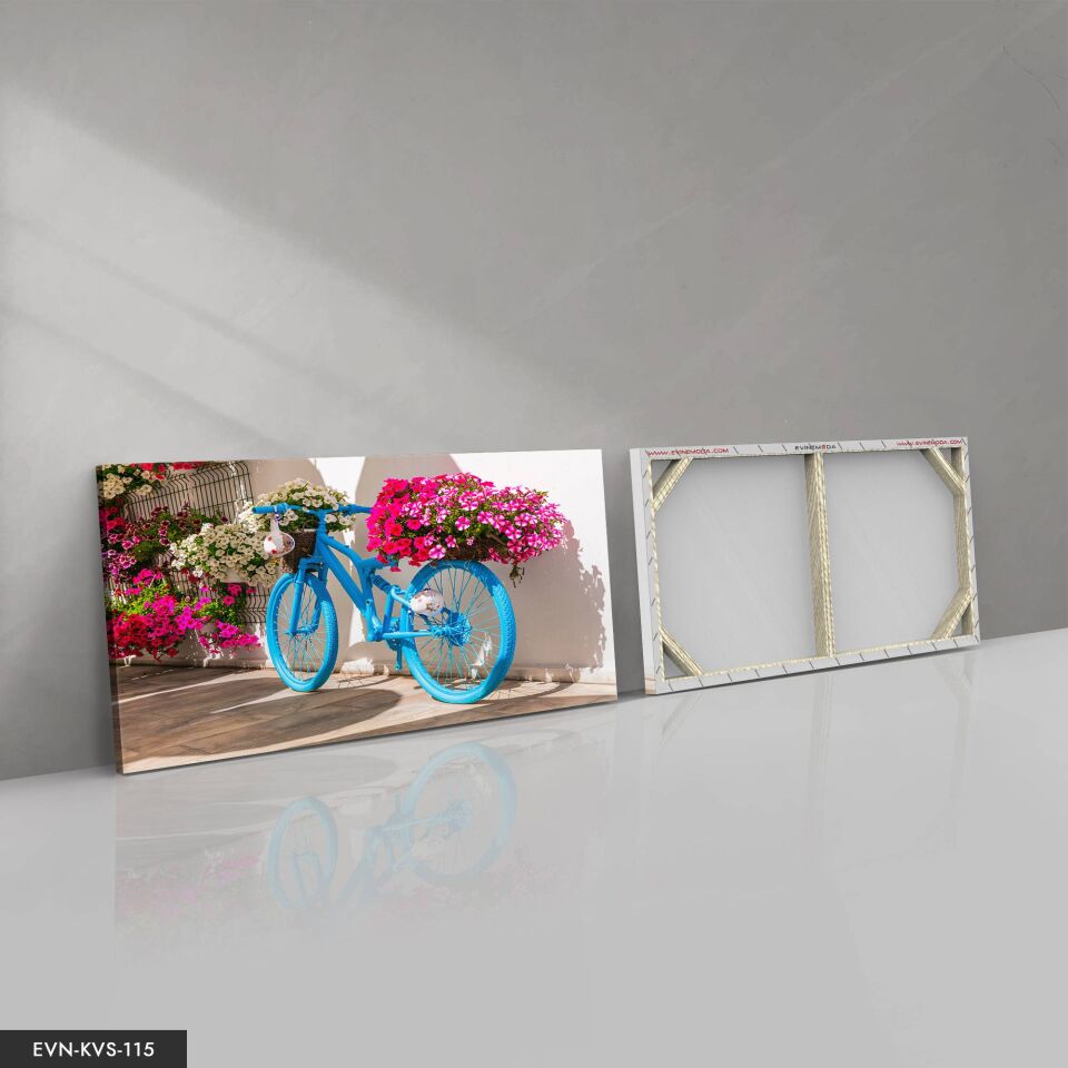 Mavi Bisiklet Tek Parça Kanvas Canvas Tablo Tablo 40 x 30 CM - Çok Renkli