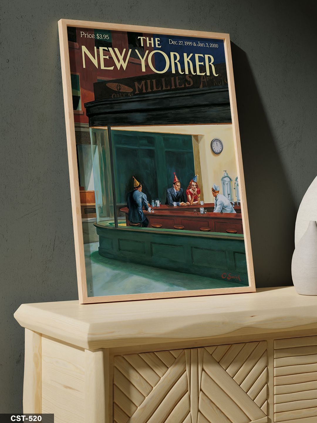 The New Yorker Poster Tek Parça Ahşap Çerçeveli Tablo Naturel - 30 x 40 CM