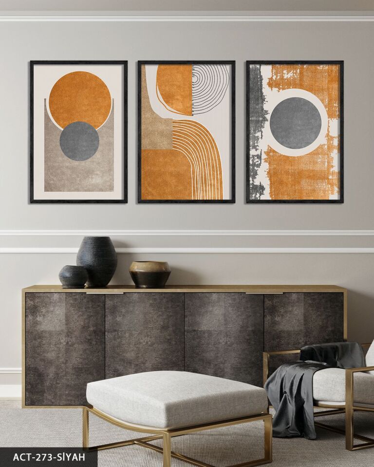 Soyut Sanat 3 Parça Ahşap Çerçeveli Tablo ACT Siyah - 50 x 70 CM