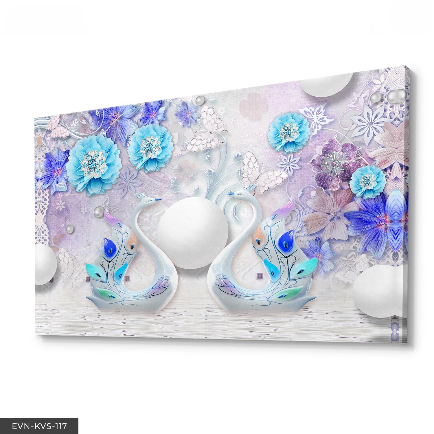 Kuğulu Tek Parça Kanvas Canvas Tablo Tablo 40 x 30 CM - Çok Renkli