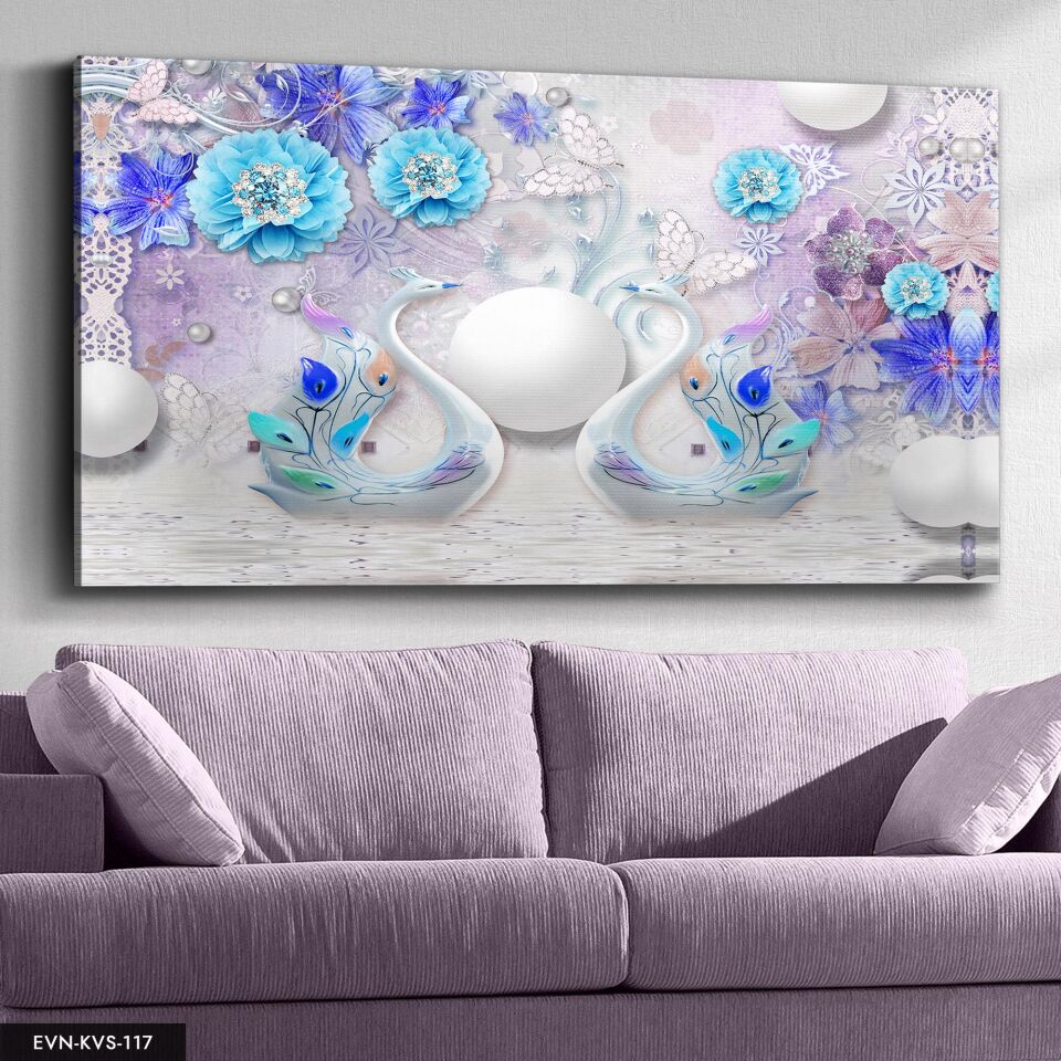 Kuğulu Tek Parça Kanvas Canvas Tablo Tablo 40 x 30 CM - Çok Renkli