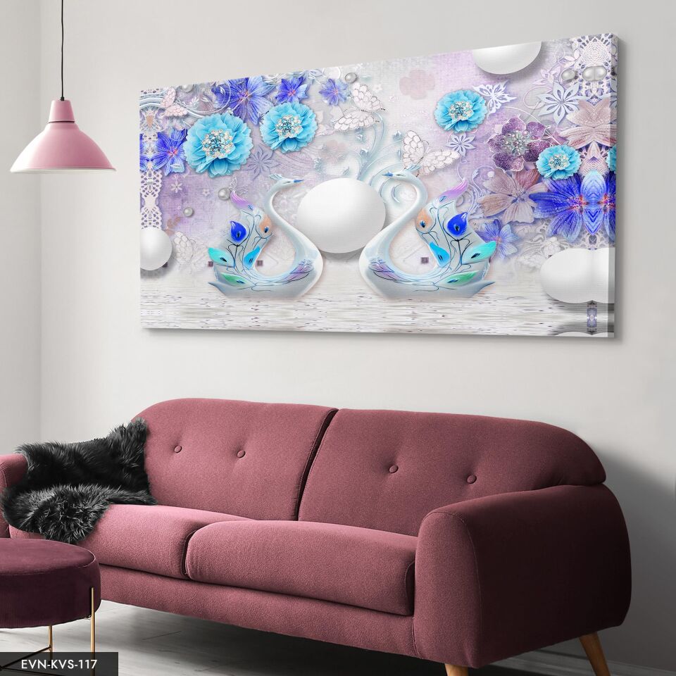 Kuğulu Tek Parça Kanvas Canvas Tablo Tablo 40 x 30 CM - Çok Renkli