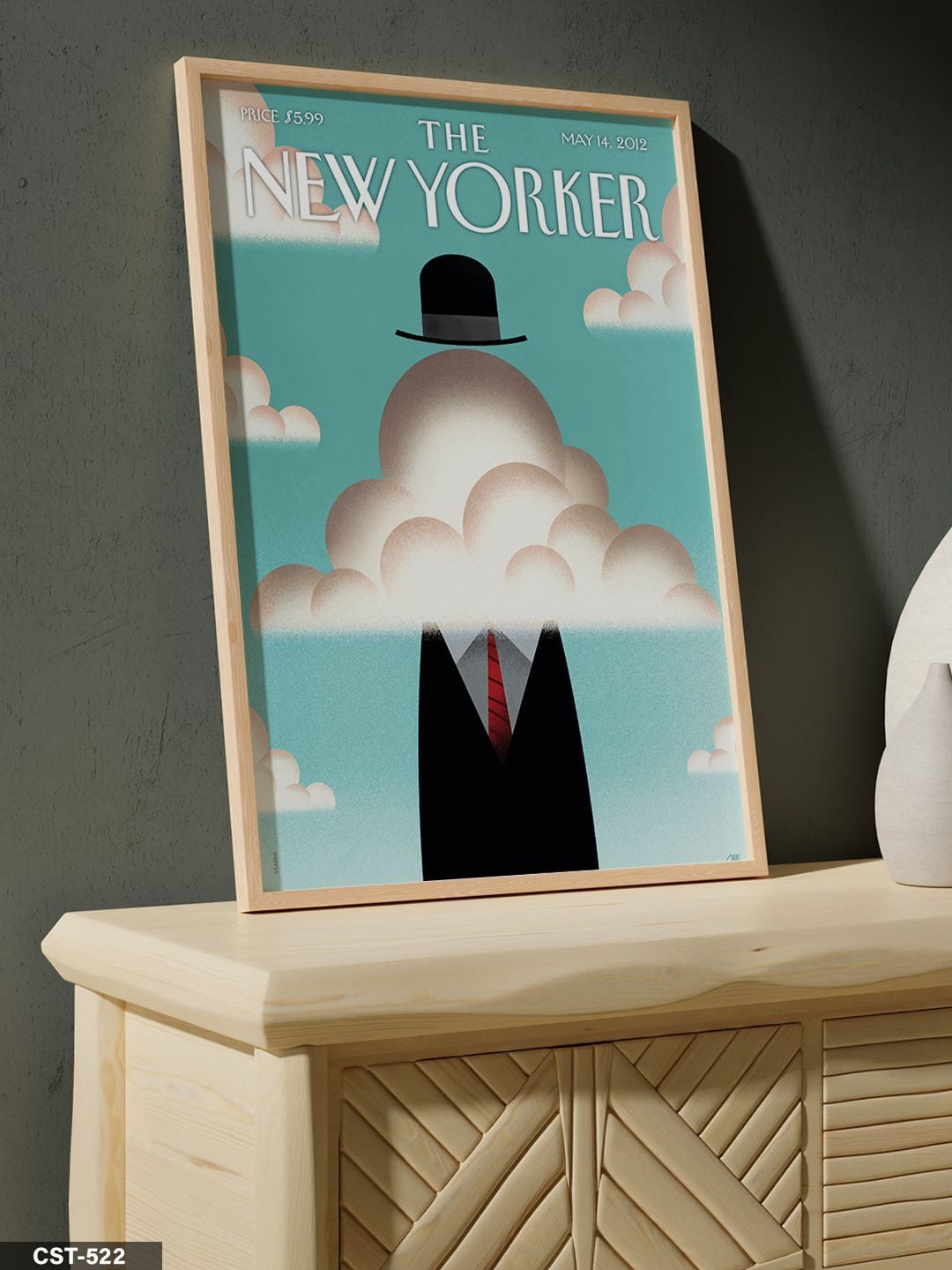 The New Yorker Poster Rene Magritte Tek Parça Ahşap Çerçeveli Tablo Naturel - 30 x 40 CM