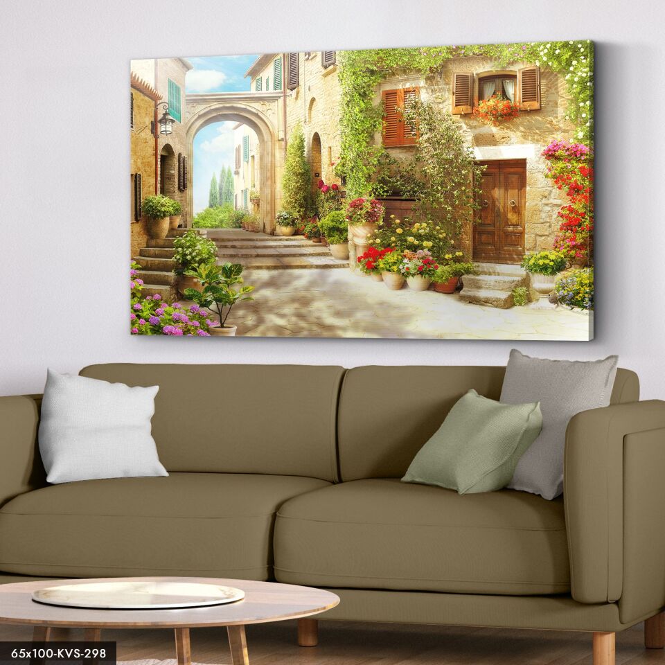 Çiçekli Yol Kanvas - Canvas Tablo 40 x 30 CM - Çok Renkli