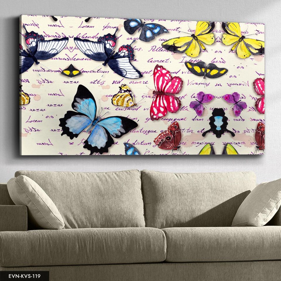 Renkli Kelebekler Tek Parça Kanvas Canvas Tablo Tablo 40 x 30 CM - Çok Renkli