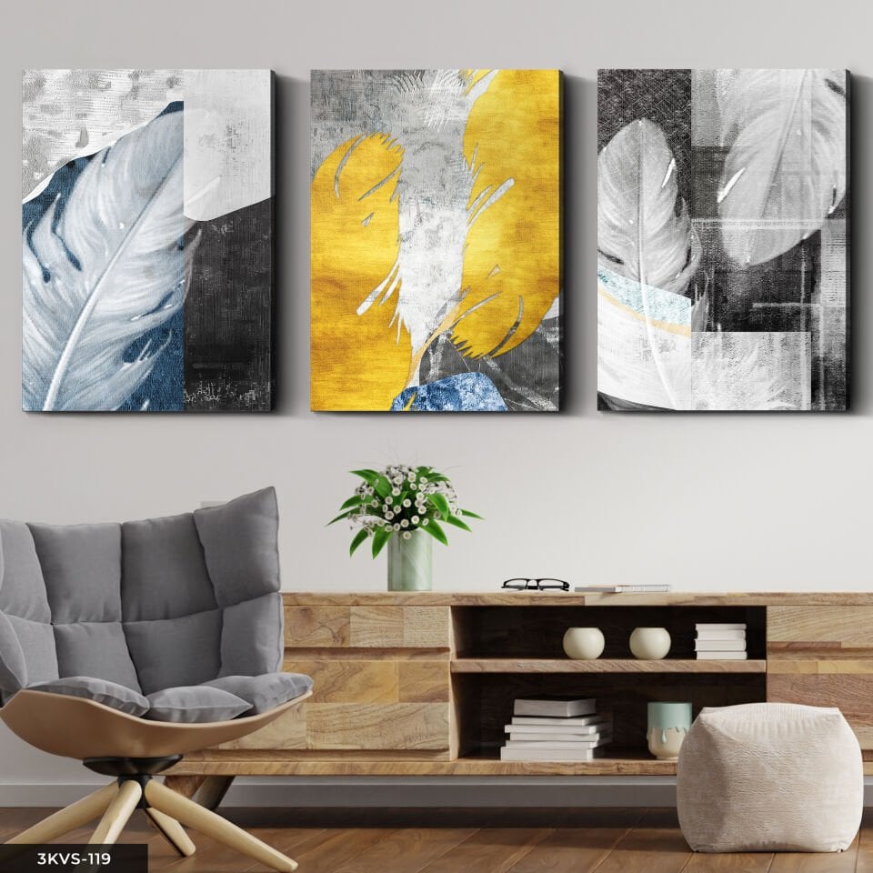 Yapraklar 3 Parça Kanvas - Canvas Tablo 40 x 30 CM