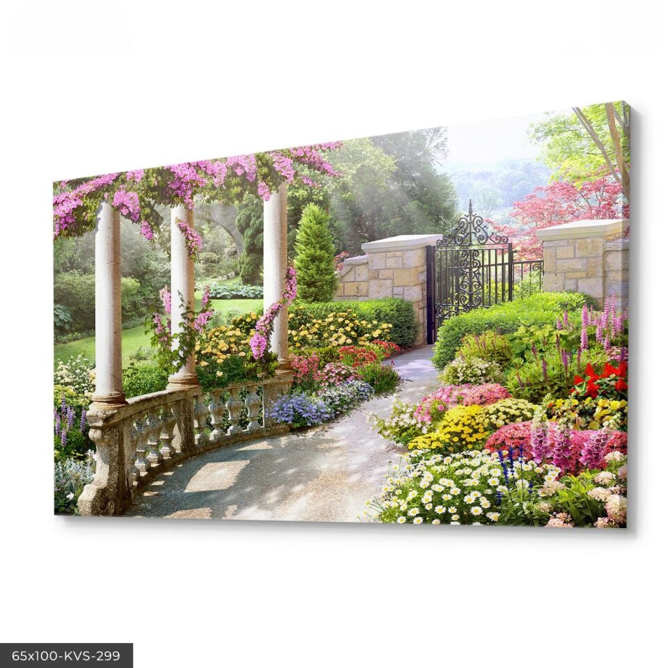 Çiçekli Bahçe Kanvas - Canvas Tablo 140 x 90 CM - Çok Renkli