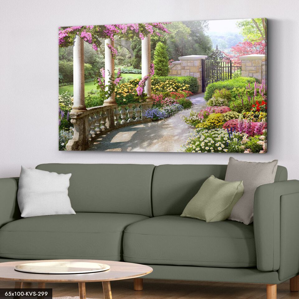 Çiçekli Bahçe Kanvas - Canvas Tablo 40 x 30 CM - Çok Renkli