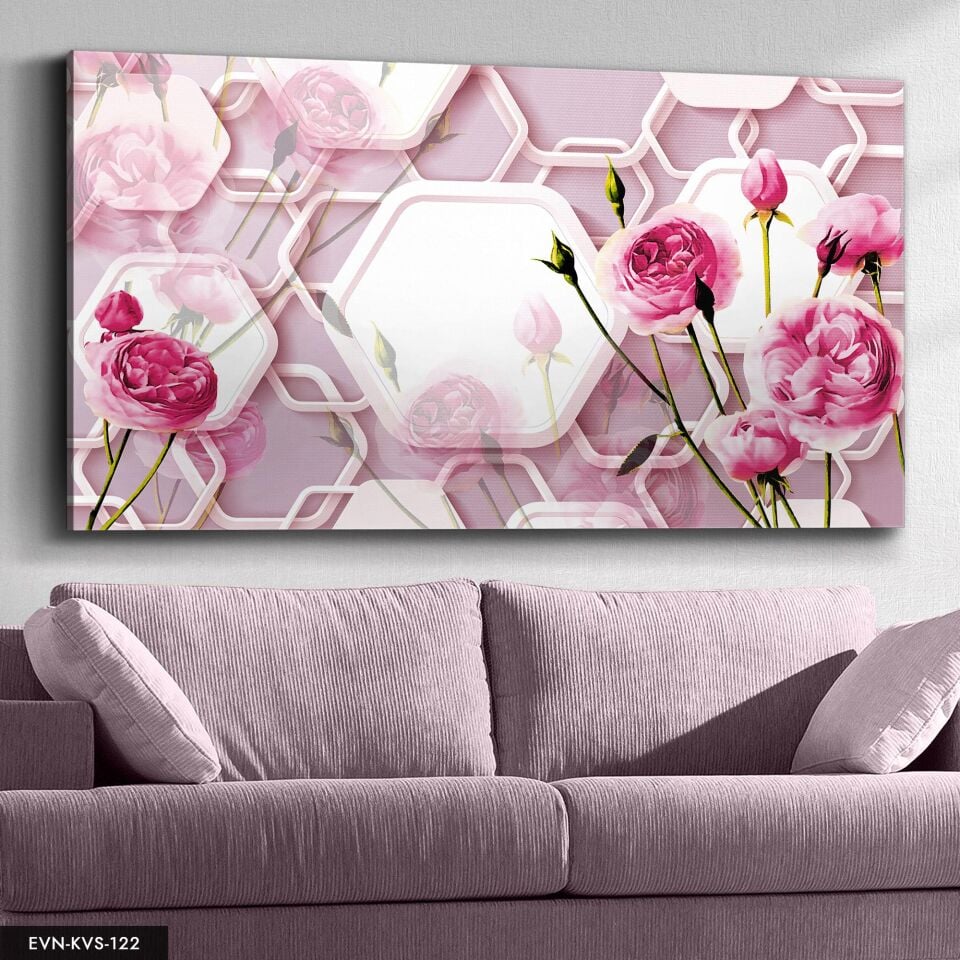 Pembe Güller Tek Parça Kanvas Canvas Tablo Tablo 40 x 30 CM - Çok Renkli