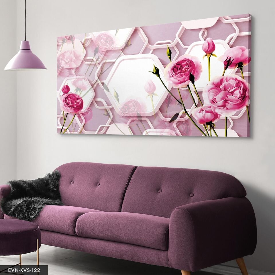 Pembe Güller Tek Parça Kanvas Canvas Tablo Tablo 40 x 30 CM - Çok Renkli