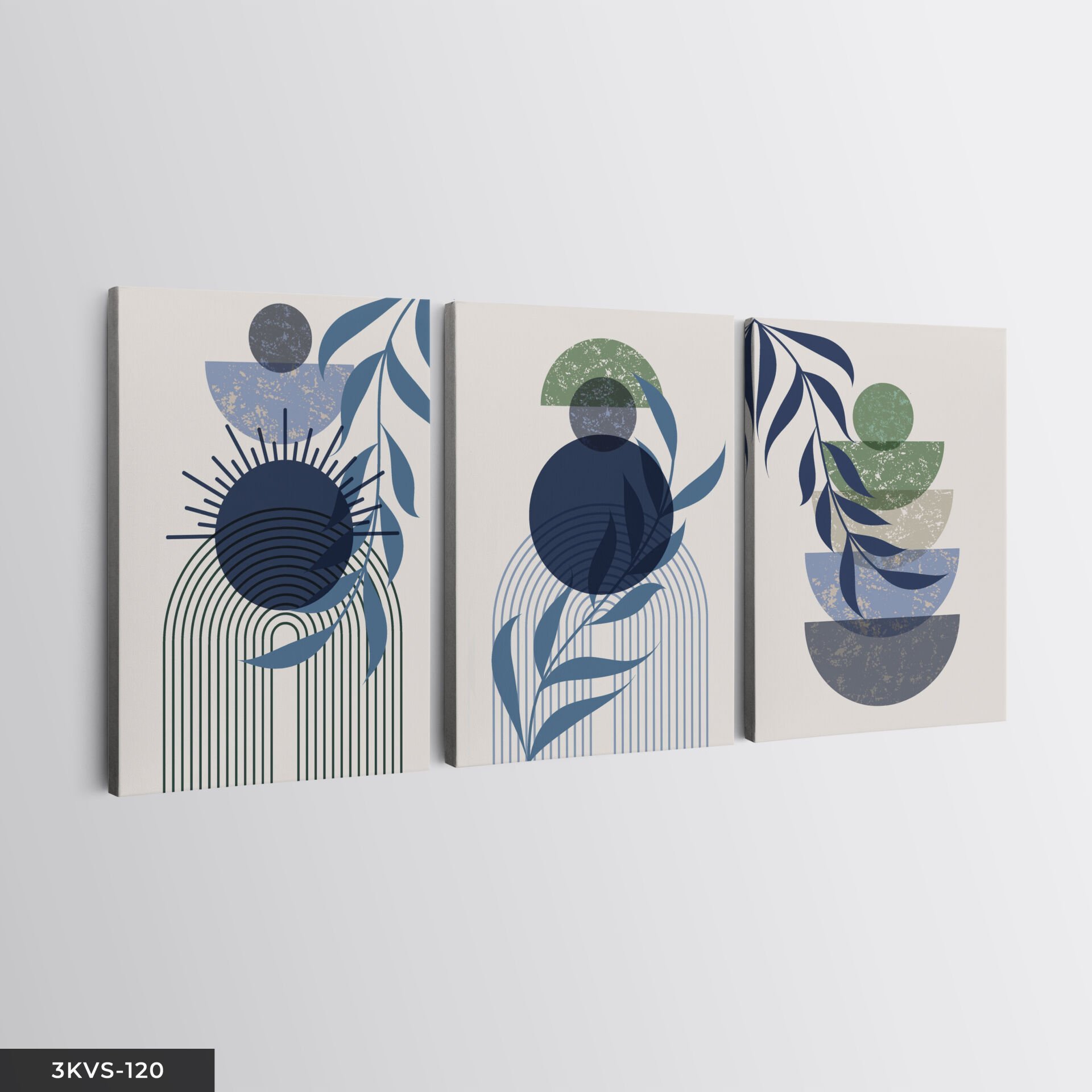 Minimalist Boho Tarzı Yaprak 3 Parça Kanvas - Canvas Tablo 40 x 30 CM