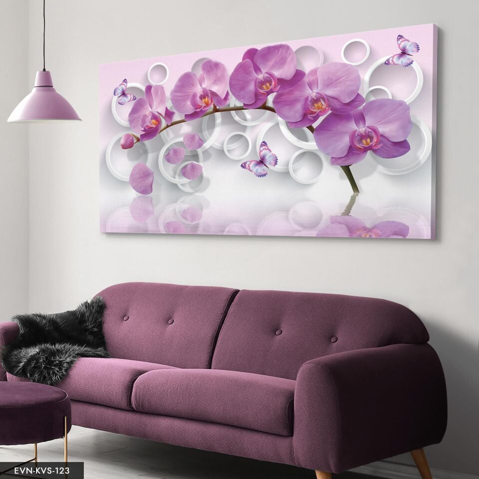 Mor Orkide Tek Parça Kanvas Canvas Tablo Tablo 40 x 30 CM - Çok Renkli