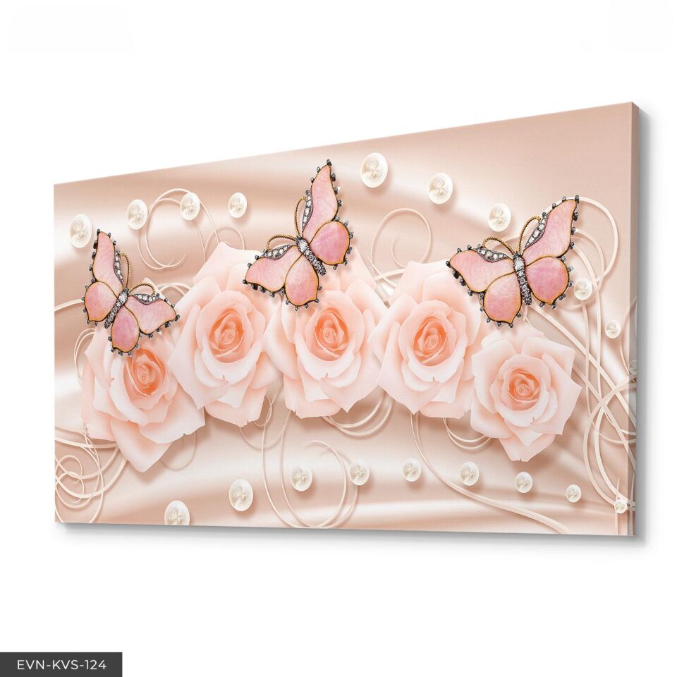 Pembe Kelebekler Tek Parça Kanvas Canvas Tablo Tablo