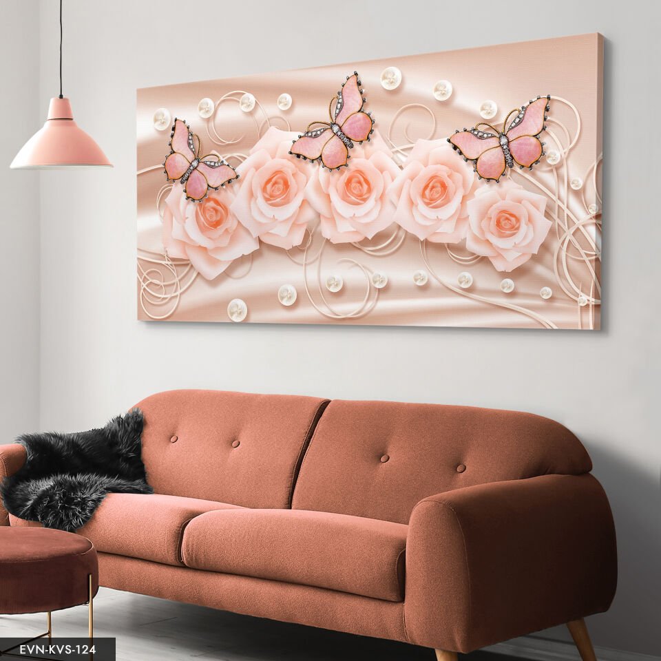 Pembe Kelebekler Tek Parça Kanvas Canvas Tablo Tablo