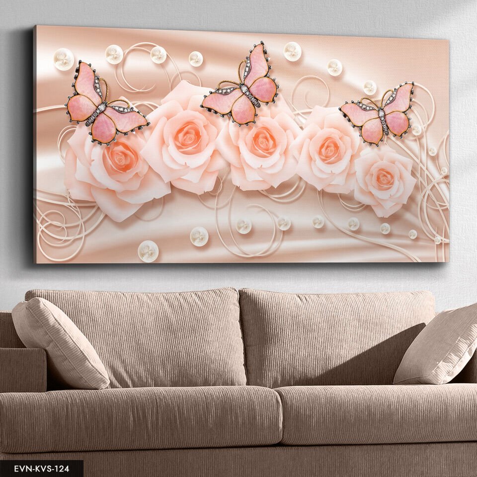 Pembe Kelebekler Tek Parça Kanvas Canvas Tablo Tablo