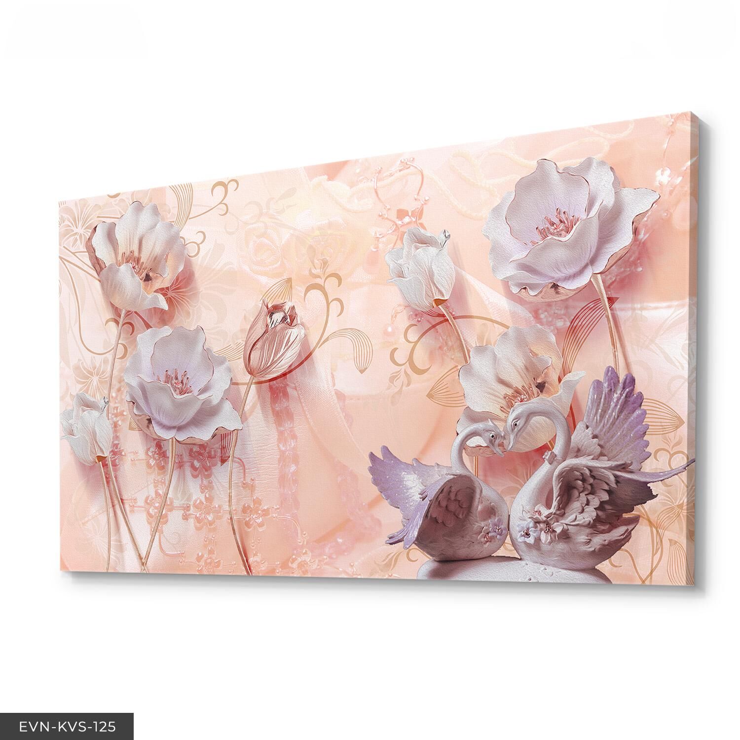 Kuğular Tek Parça Kanvas Canvas Tablo Tablo 40 x 30 CM - Çok Renkli