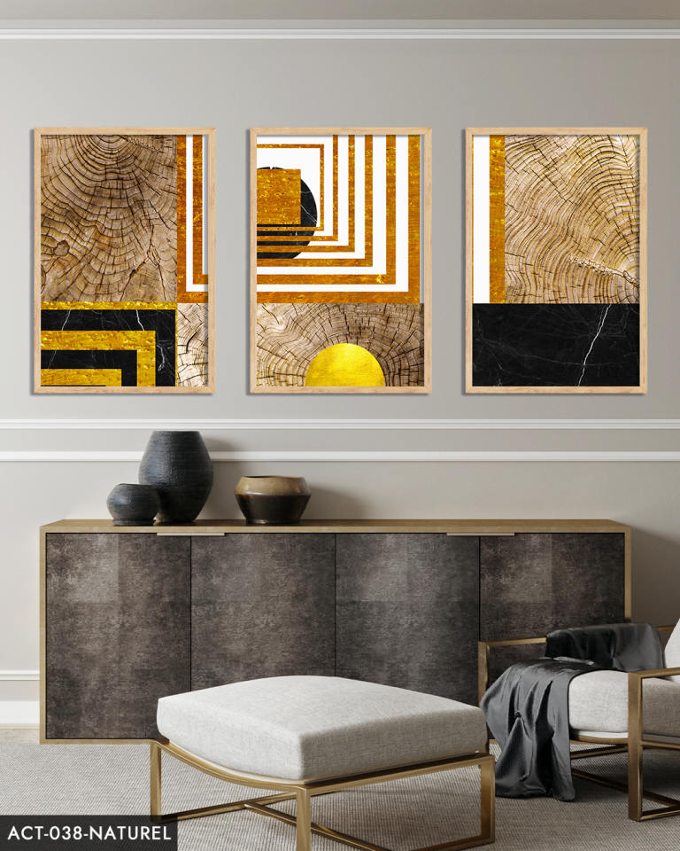 Soyut Sanatsal Desen 3 Parça Ahşap Çerçeveli Tablo ACT Siyah - 20 x 30 CM