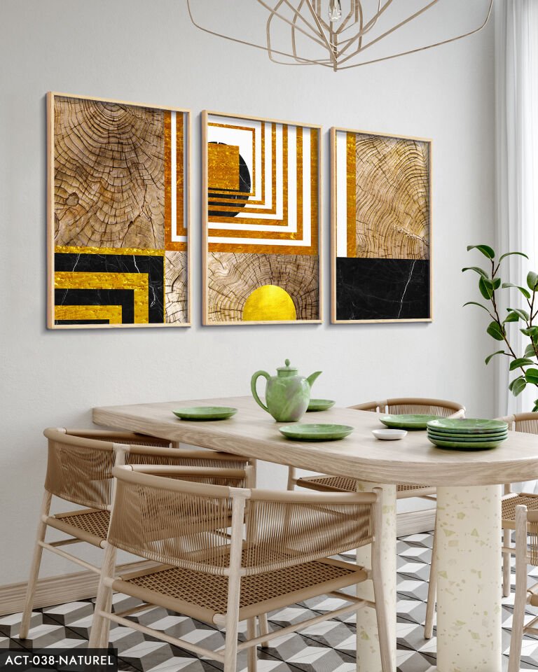 Soyut Sanatsal Desen 3 Parça Ahşap Çerçeveli Tablo ACT Siyah - 20 x 30 CM