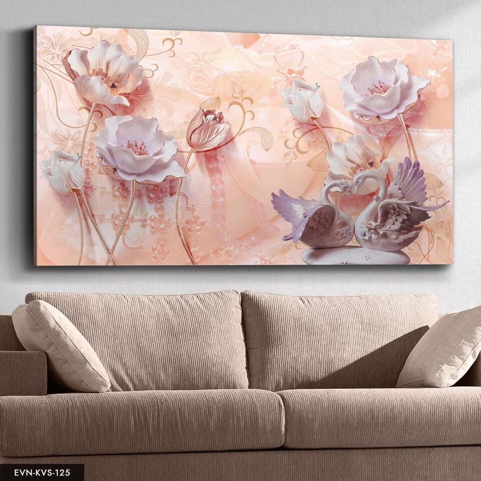 Kuğular Tek Parça Kanvas Canvas Tablo Tablo 40 x 30 CM - Çok Renkli