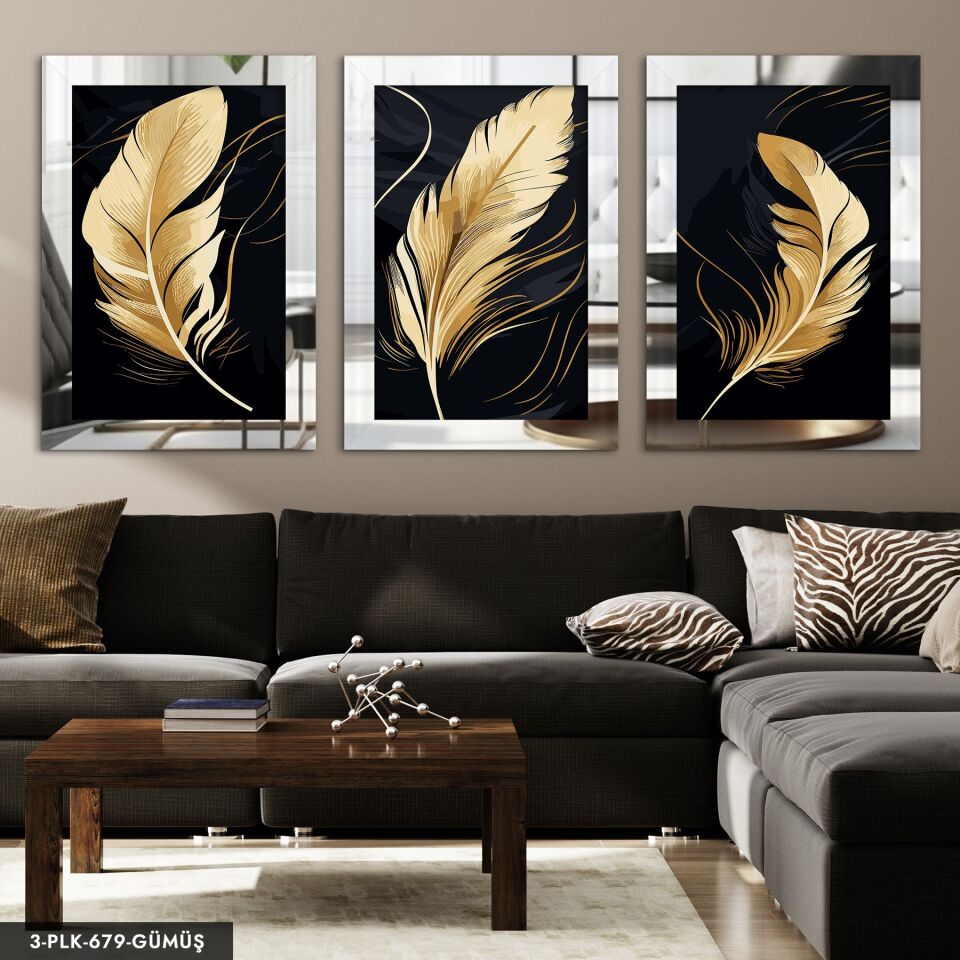 Gold Tüyler 3 Parça Pleksi Aynalı Tablo 40 x 60 CM - Gümüş