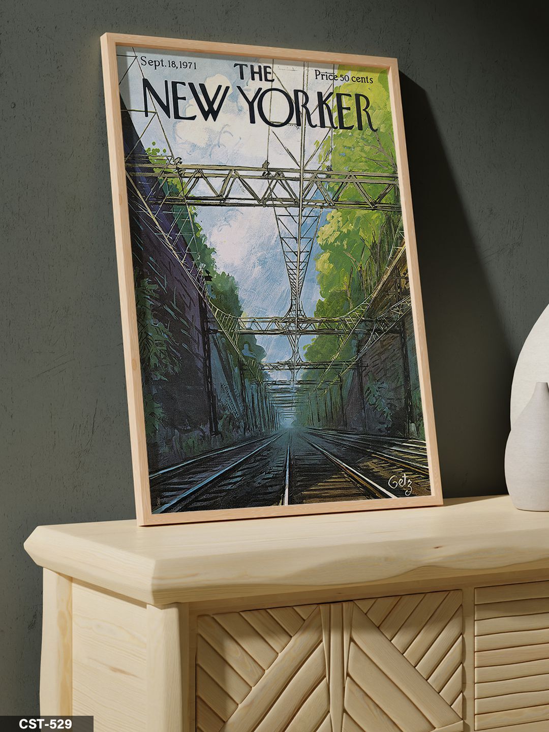 The New Yorker Poster Tren Yolu Tek Parça Ahşap Çerçeveli Tablo Naturel - 30 x 40 CM