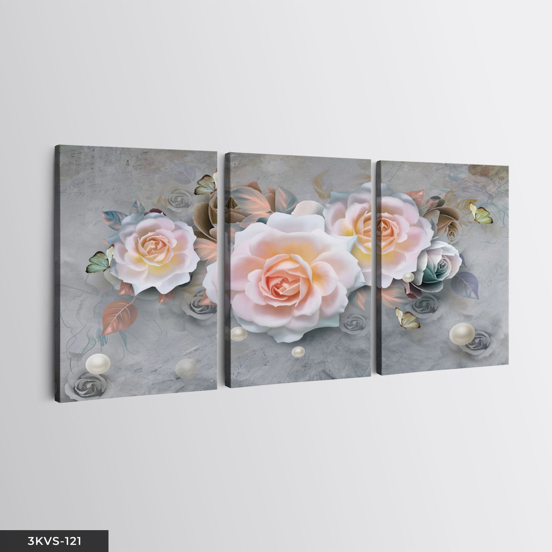 İnci ve Gül 3 Parça Kanvas - Canvas Tablo 40 x 30 CM