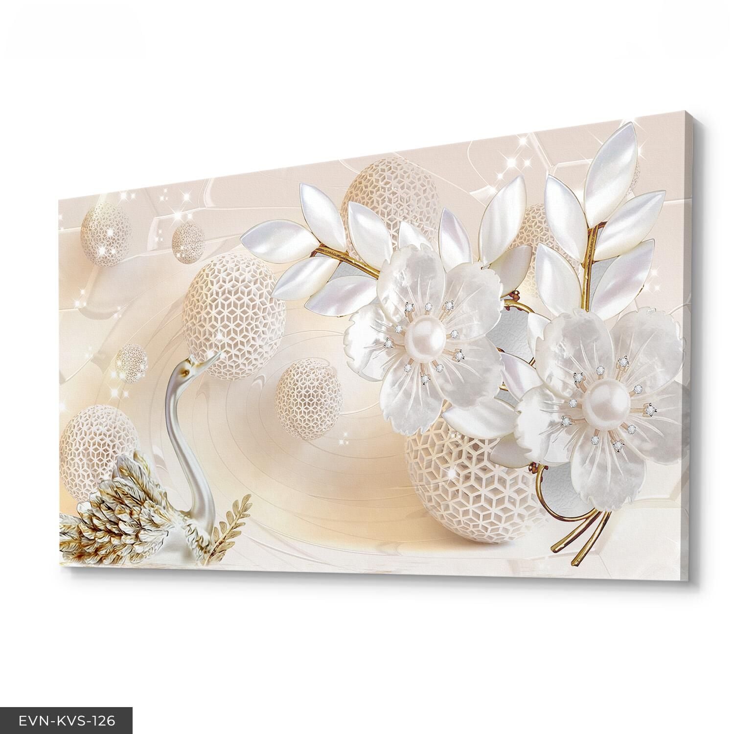 Incili Kuğu Tek Parça Kanvas Canvas Tablo Tablo 40 x 30 CM - Çok Renkli