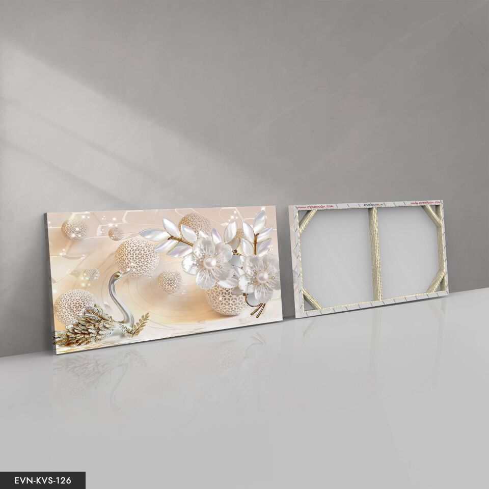 Incili Kuğu Tek Parça Kanvas Canvas Tablo Tablo 40 x 30 CM - Çok Renkli