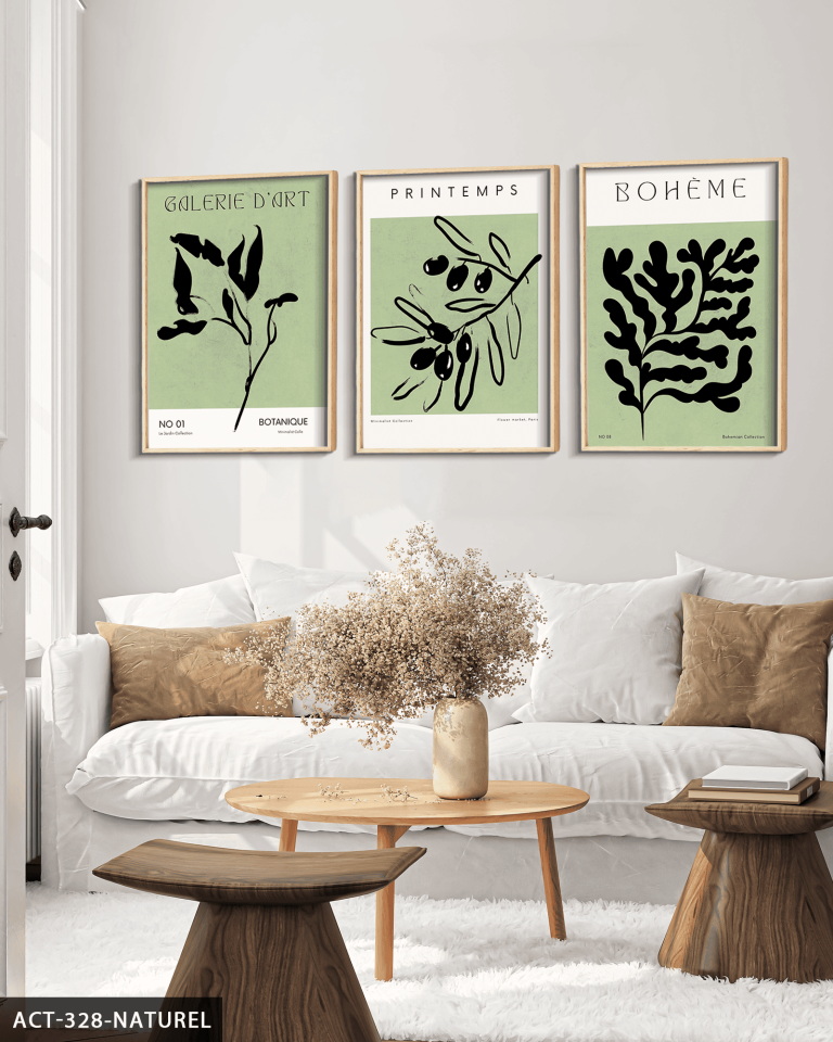 Bohem Tarzda Bitkiler 3 Parça Ahşap Çerçeveli Tablo ACT Naturel - 40 x 60 CM
