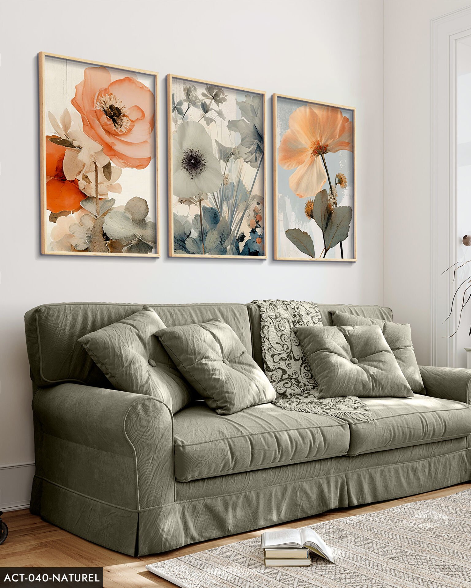 Sulu Boya Görünümlü Baskı 3 Parça Ahşap Çerçeveli Tablo ACT Siyah - 20 x 30 CM