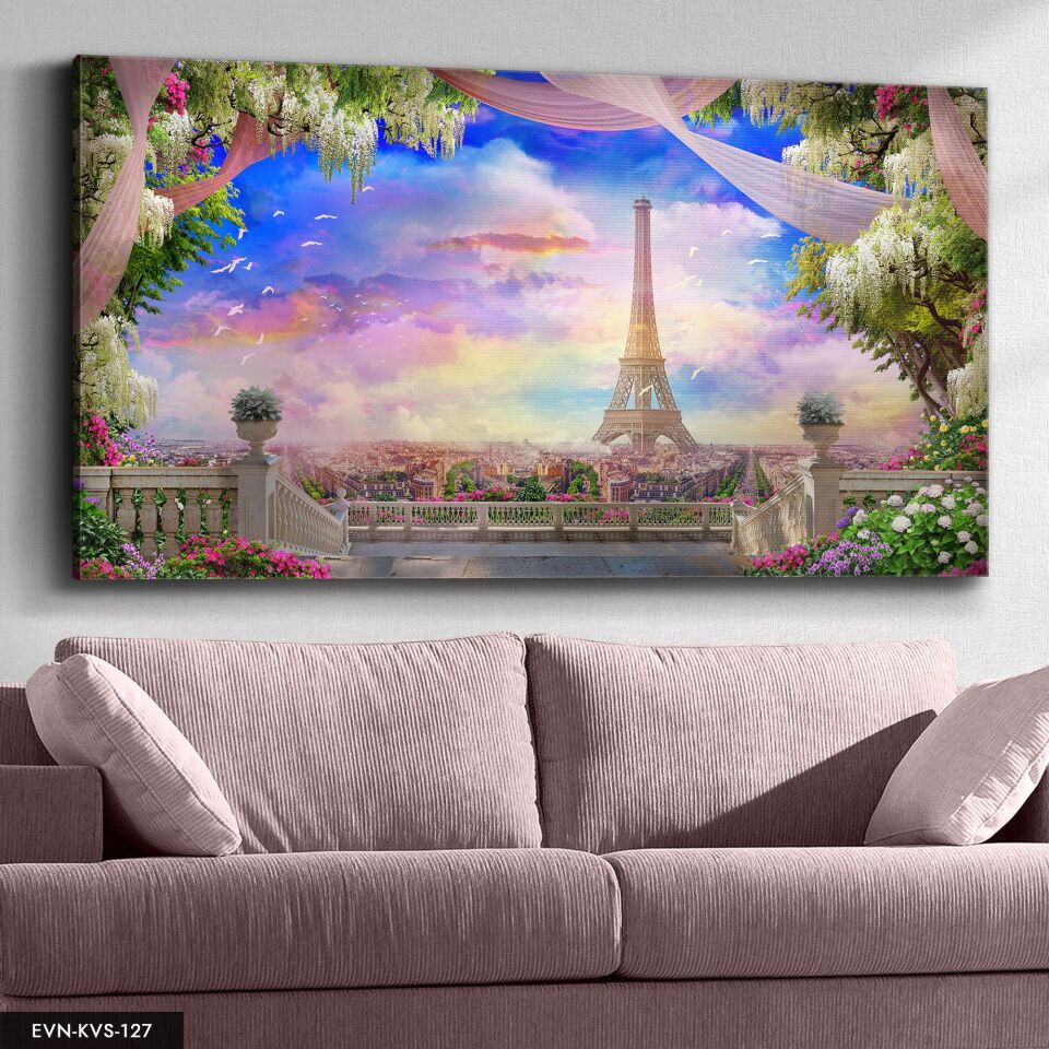 Eyfel Kulesi Tek Parça Kanvas Canvas Tablo Tablo 40 x 30 CM - Çok Renkli