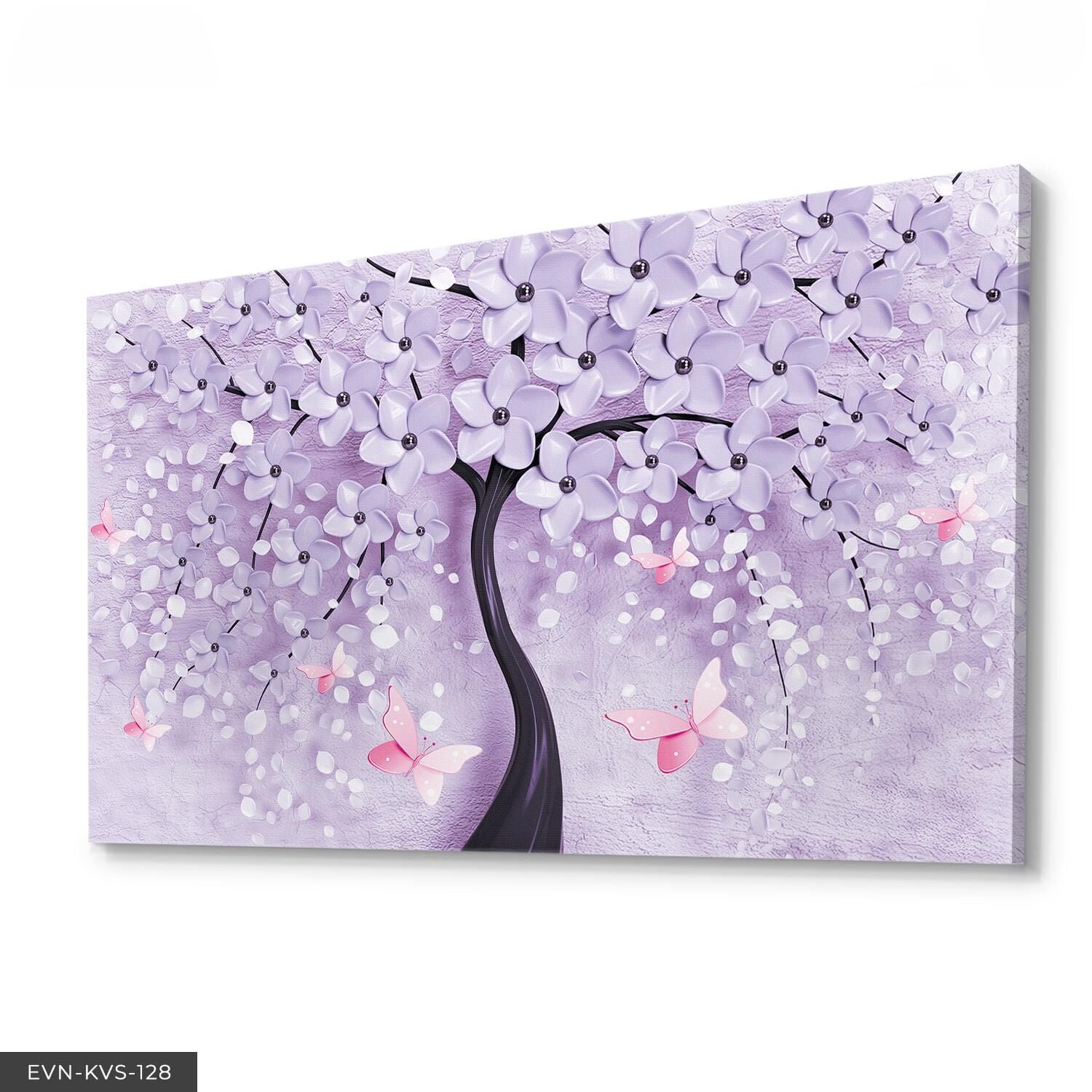 Mor Çiçekli Ağaç Tek Parça Kanvas Canvas Tablo Tablo 40 x 30 CM - Çok Renkli