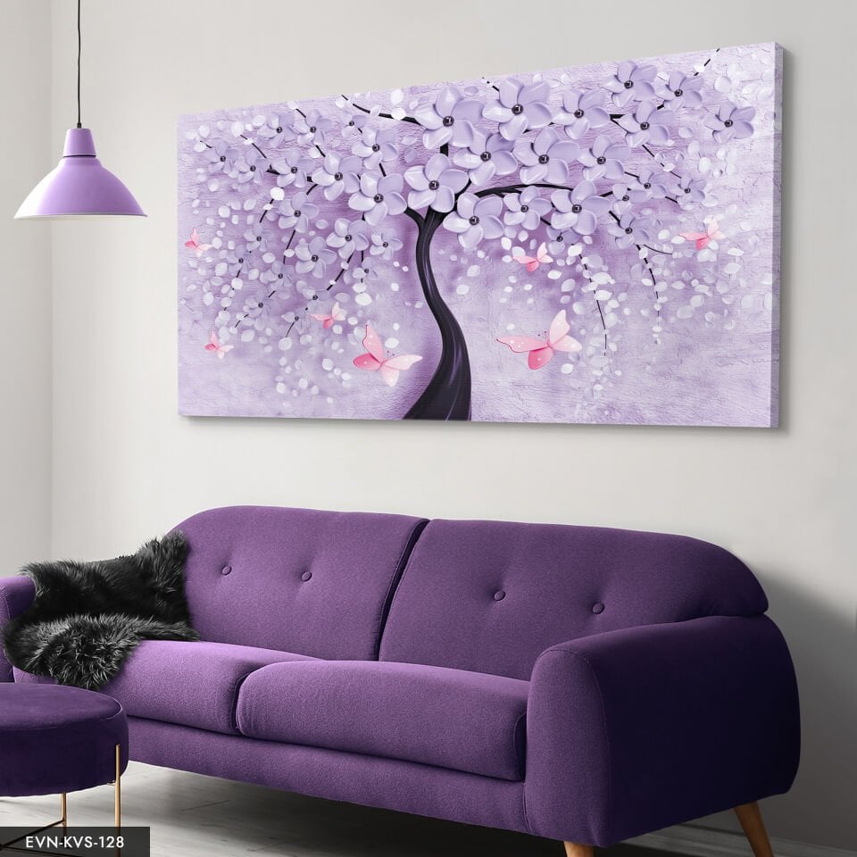 Mor Çiçekli Ağaç Tek Parça Kanvas Canvas Tablo Tablo