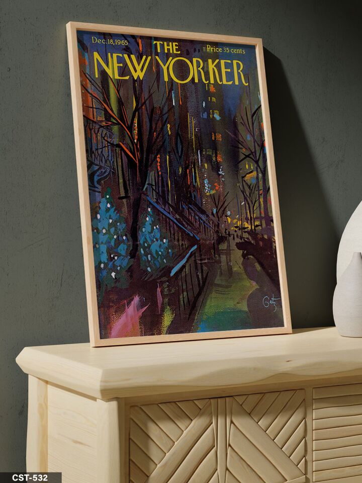 The New Yorker Poster Tek Parça Ahşap Çerçeveli Tablo Naturel - 30 x 40 CM