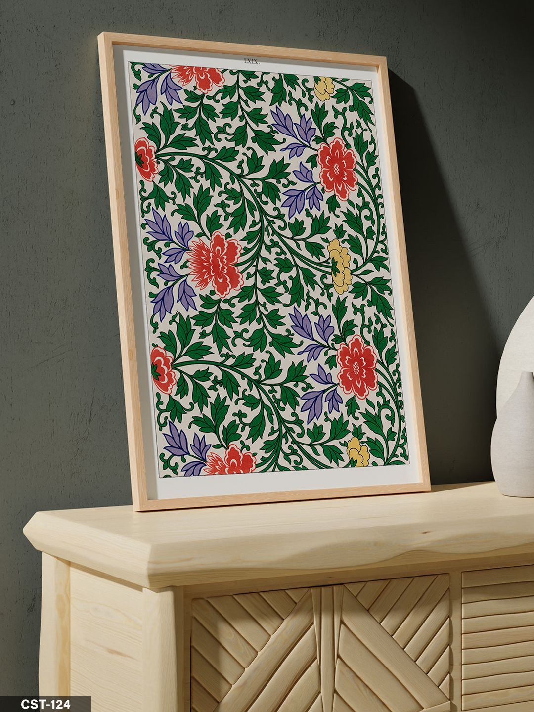 Renkli Çiçek Saksı illüstrasyon Tek Parça Ahşap Çerçeveli Tablo Naturel - 20 x 30 CM